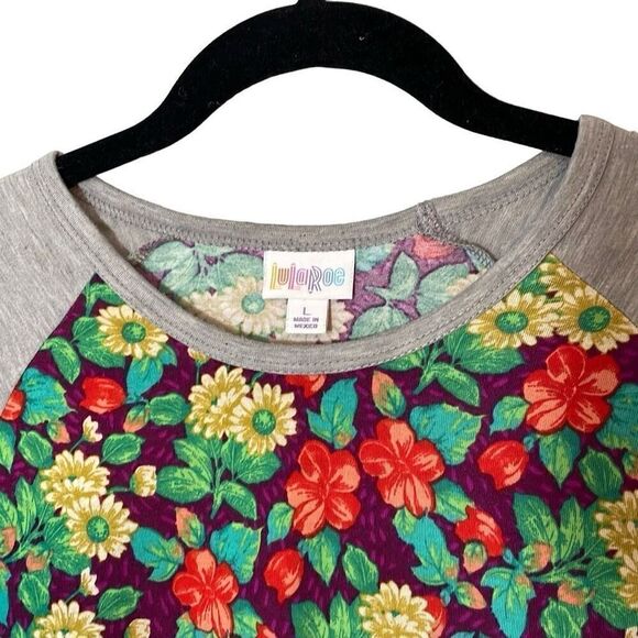 LuLaRoe Randy baseball style print and solid raglan sleeve top L - Picture 2 of 8